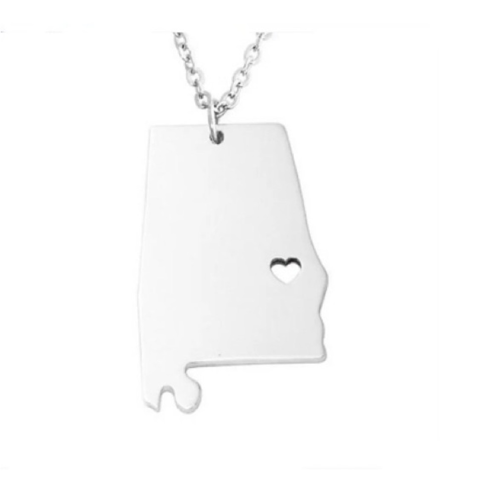 State Of Mississippi W/ Heart ❤️ Necklace - With 21 Inch Chain - Free Shipping